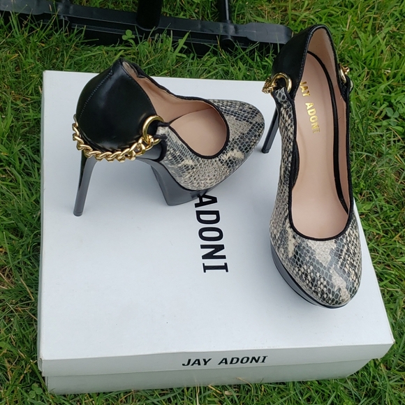Jay Adoni, Black and Gold Chained Heels, Size 6 - Picture 1 of 2
